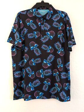 BIRDIE BOUND Polo Shirt Men's L Black Pineapple Graphic Golf Novelty Print